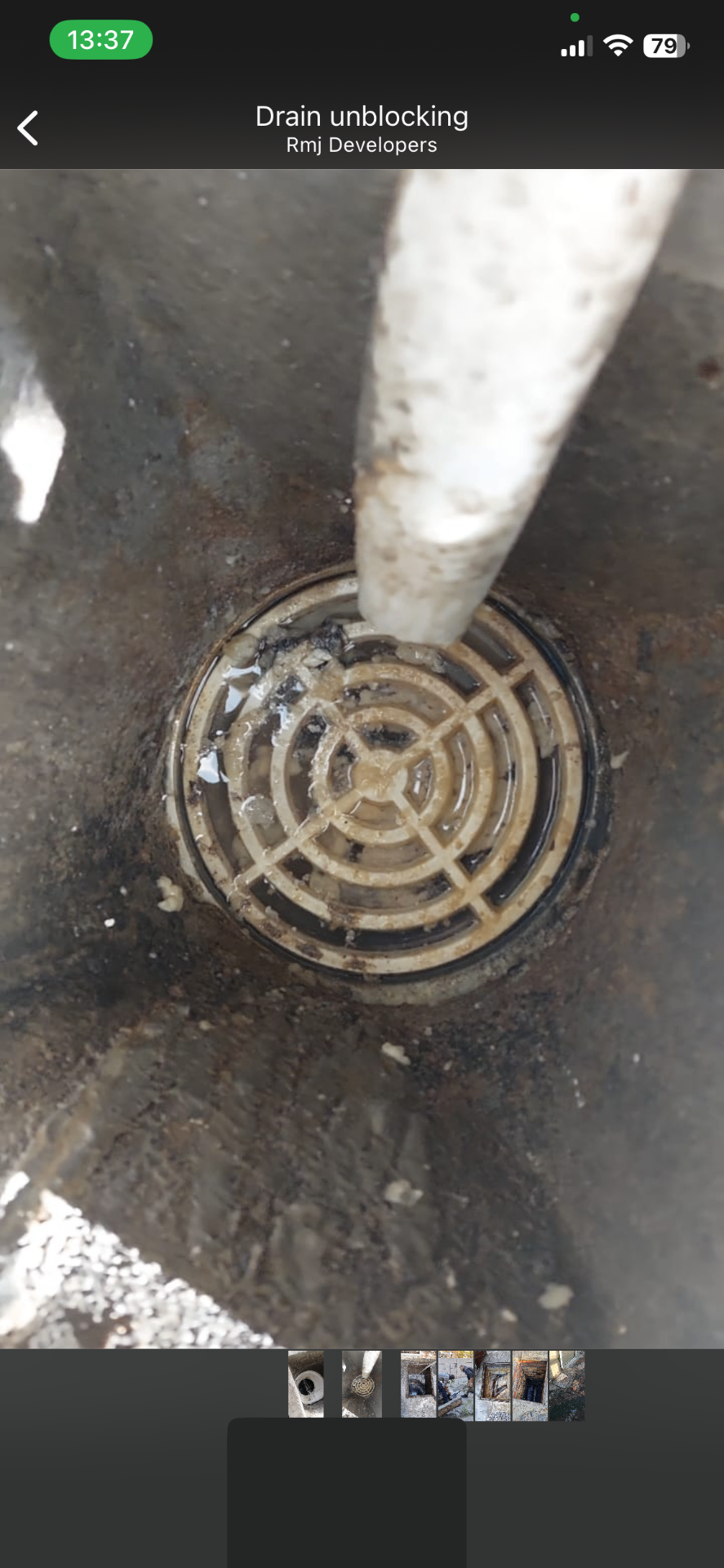 Drain unblocking close-up during cleaning